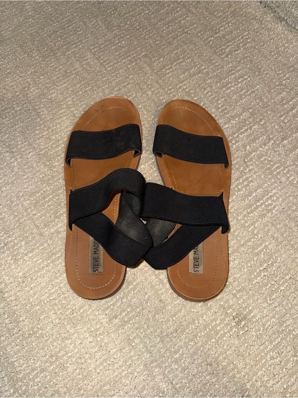 Steve Madden Black Elastic Crossover Slide Sandals